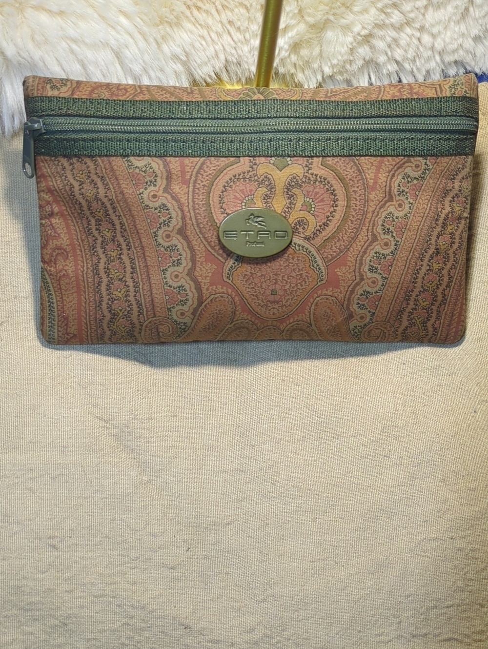 Etro Vintage Cotton Paisley Zip Pouch With Leather Interior NOW ONLY $75